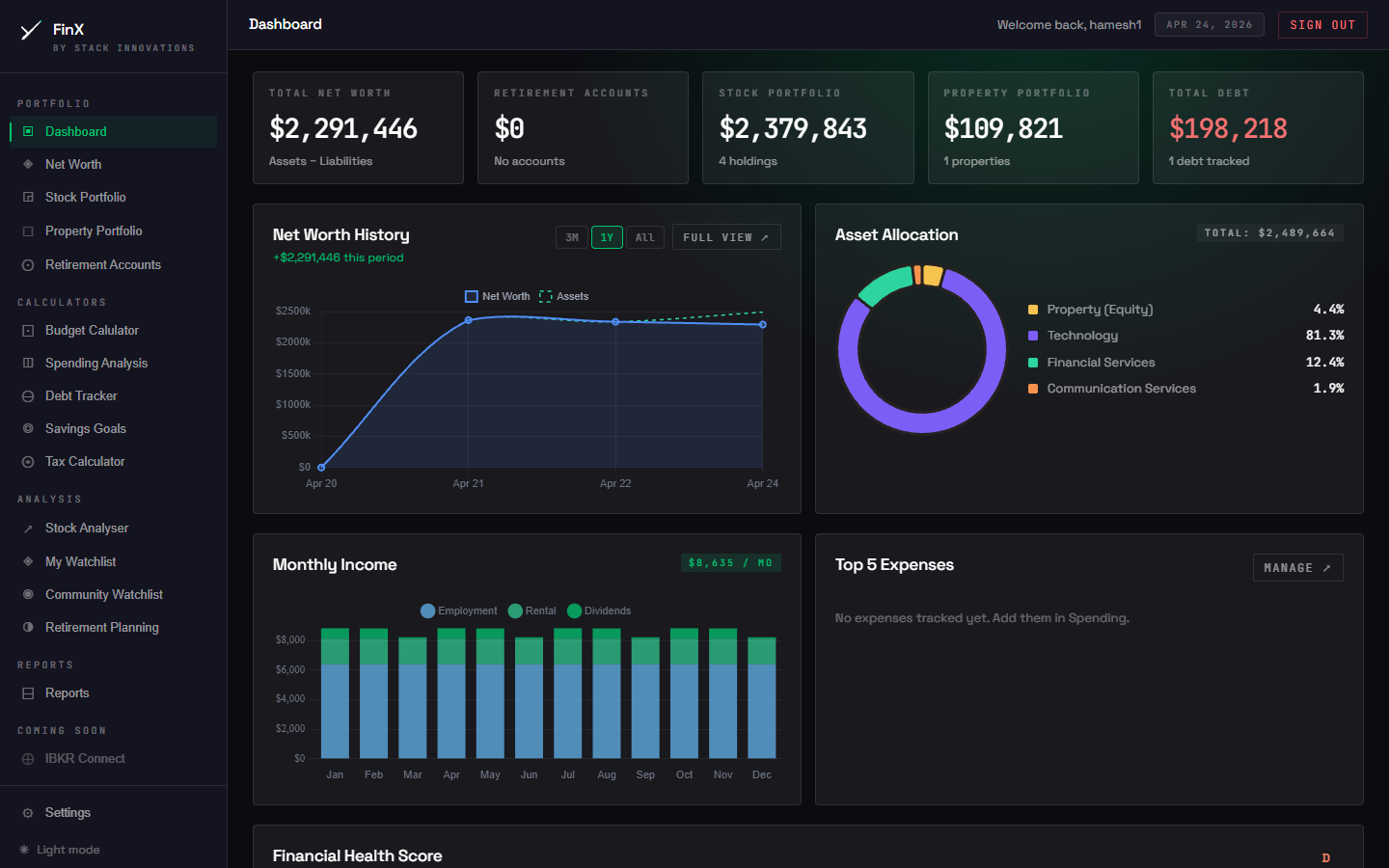 FinX on desktop