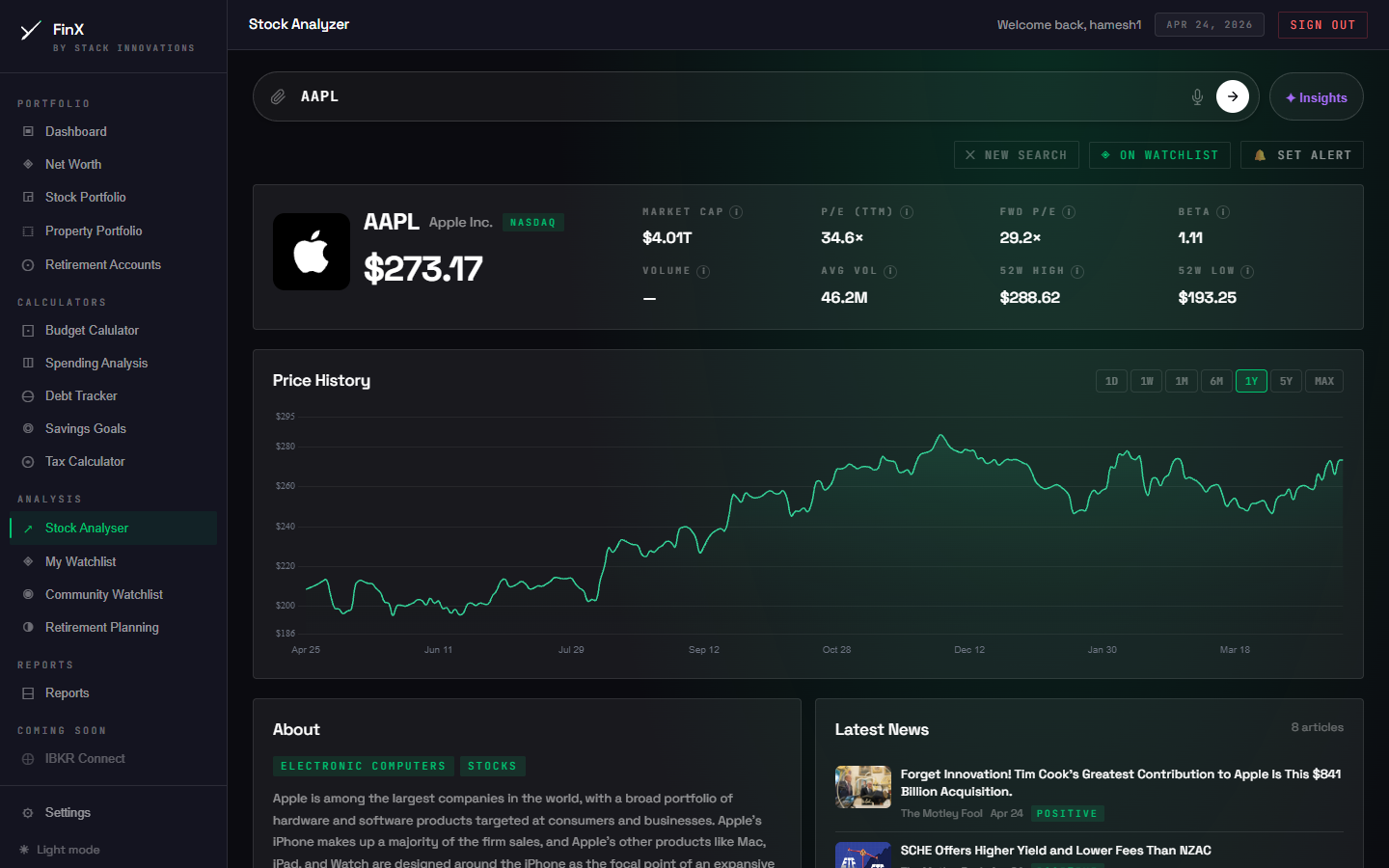 FinX stock analyser